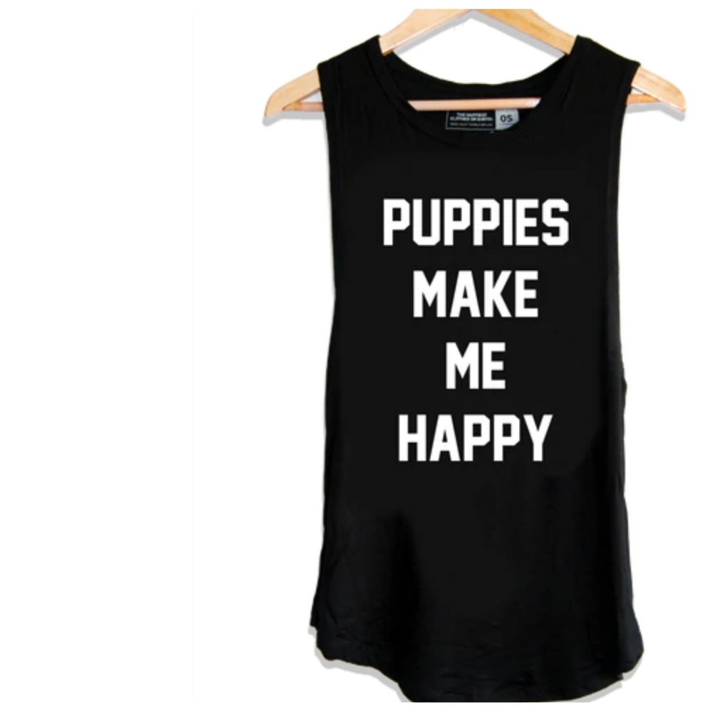 Puppies Make Me Happy Tank Top in Black White Lettering Size OS Fits like Medium